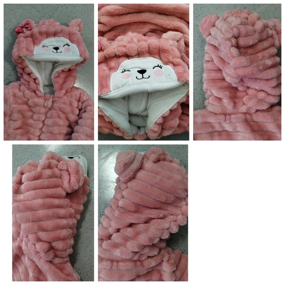 Koala Baby 1-Piece Plush Hooded Pram Suit Fleece Jumper, Pink 12-18 M - Picture 9 of 11